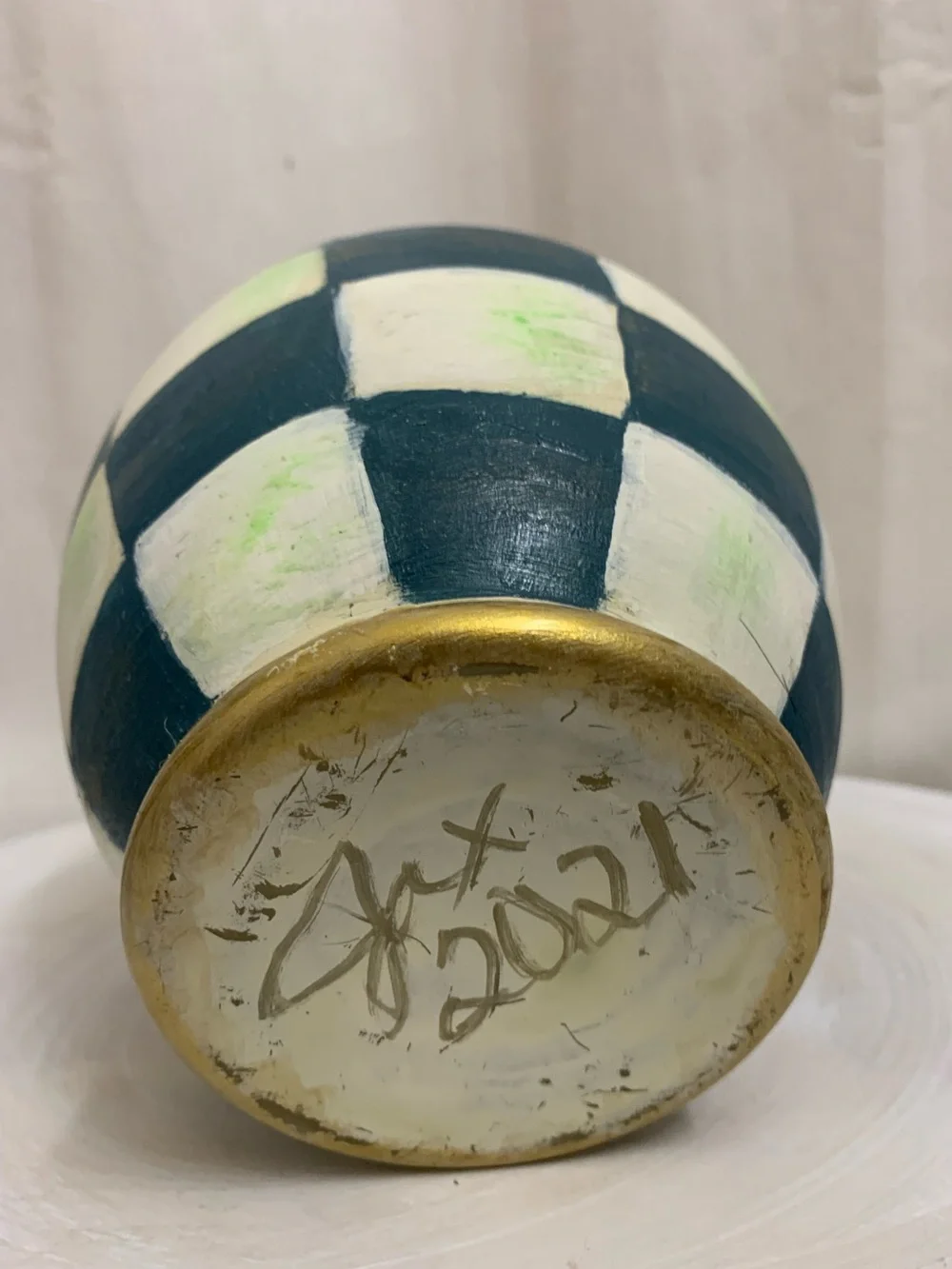 Royal Check Vase Hand Painted Inspired by Vintage  Mackenzie Childs
